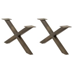 Pieds de table basse en forme de X, 2 pièces, acier naturel, 70 x (30-31) cm 