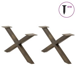 Pieds de table basse en forme de X, 2 pièces, acier naturel, 70 x (30-31) cm 