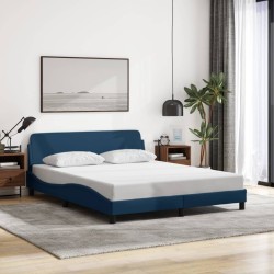 Cadre de lit avec tête de lit sans matelas bleu 160x200cm tissu 