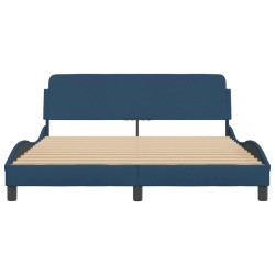Cadre de lit avec tête de lit sans matelas bleu 160x200cm tissu 