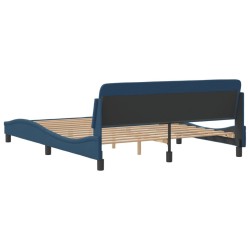 Cadre de lit avec tête de lit sans matelas bleu 160x200cm tissu 