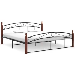 Cadre de lit sans matelas noir métal bois chêne 180x200 cm 