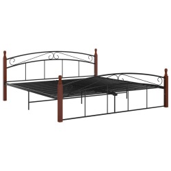 Cadre de lit sans matelas noir métal bois chêne 180x200 cm 