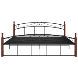 Cadre de lit sans matelas noir métal bois chêne 180x200 cm 