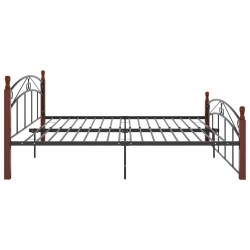 Cadre de lit sans matelas noir métal bois chêne 180x200 cm 