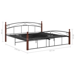 Cadre de lit sans matelas noir métal bois chêne 180x200 cm 