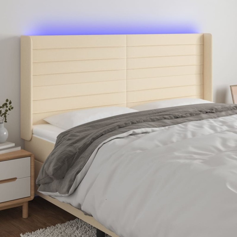 Tête de lit à LED Crème 163x16x118/128 cm Tissu 