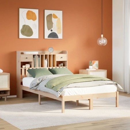 Lit bibliothèque sans matelas 135x190 cm bois de pin massif 