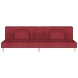 Canapé-lit à 2 places avec deux oreillers rouge bordeaux tissu 