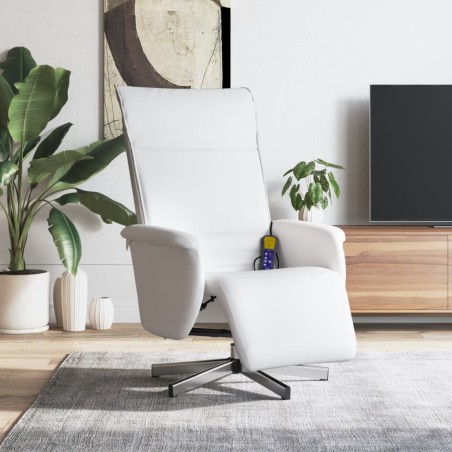 Fauteuil inclinable de massage repose-pieds blanc similicuir 