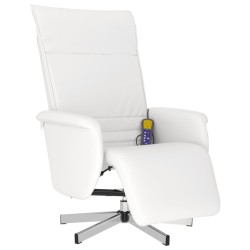 Fauteuil inclinable de massage repose-pieds blanc similicuir 