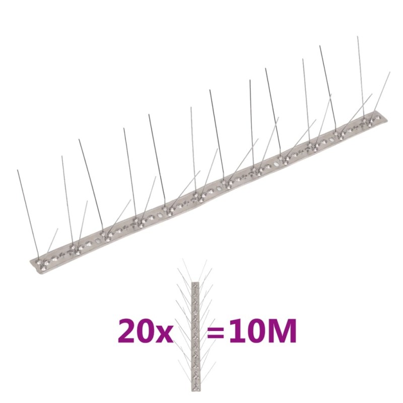 Ensemble de 20 pointes à 4 rangées contre oiseaux Inox 10 m Ensemble de 20 pointes à 4 rangées contre oiseaux Inox 10 m