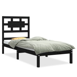 Cadre de lit sans matelas noir 75x190 cm bois massif 