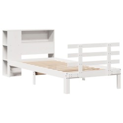 Lit bibliothèque sans matelas blanc 90x200cm bois de pin massif 