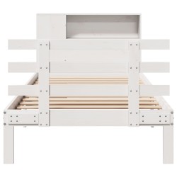Lit bibliothèque sans matelas blanc 90x200cm bois de pin massif 