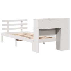Lit bibliothèque sans matelas blanc 90x200cm bois de pin massif 