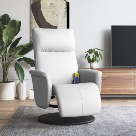 Fauteuil inclinable de massage repose-pieds blanc similicuir 