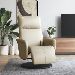 Fauteuil inclinable de massage et repose-pieds crème similicuir 
