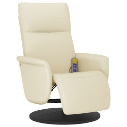 Fauteuil inclinable de massage et repose-pieds crème similicuir 
