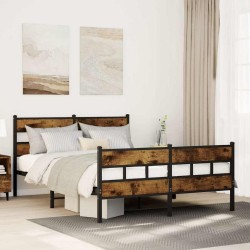 Cadre de lit en métal sans matelas chêne fumé 135x190 cm 