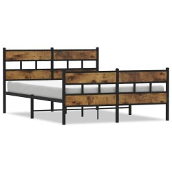Cadre de lit en métal sans matelas chêne fumé 135x190 cm 