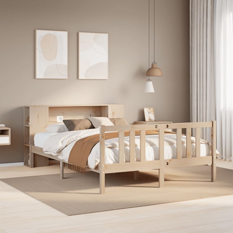 Lit bibliothèque sans matelas 120x200 cm bois de pin massif 