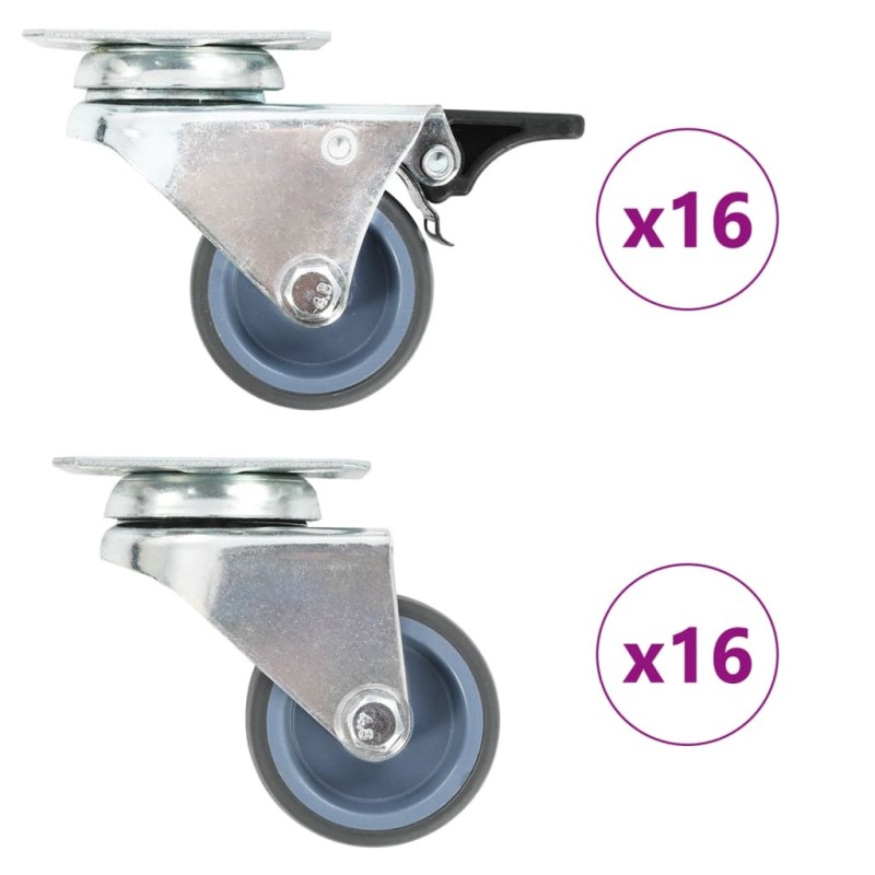 32 pcs Roulettes pivotantes doubles 50 mm 