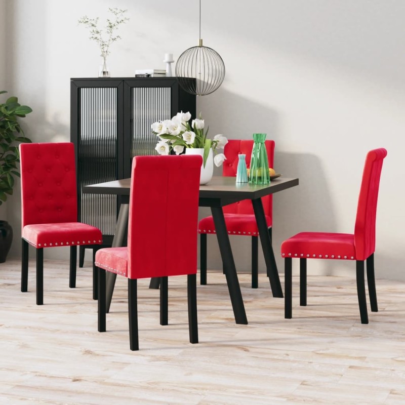 Chaises à manger lot de 4 rouge bordeaux velours 