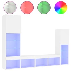 Unités murales TV avec LED 4 pcs blanc bois d'ingénierie 