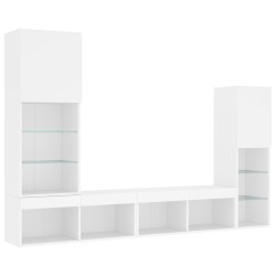 Unités murales TV avec LED 4 pcs blanc bois d'ingénierie 