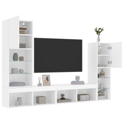Unités murales TV avec LED 4 pcs blanc bois d'ingénierie 