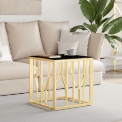 Table basse doré 50x50x50 cm acier inoxydable et verre 