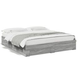 Cadre de lit avec tiroirs sans matelas sonoma gris 200x200 cm 