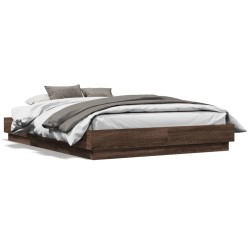 Cadre de lit avec LED sans matelas chêne marron 120x190 cm 