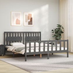 Cadre de lit avec tête de lit gris Super King Size bois massif 