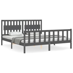 Cadre de lit avec tête de lit gris Super King Size bois massif 