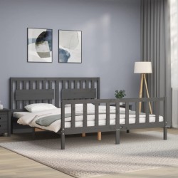 Cadre de lit avec tête de lit gris Super King Size bois massif 