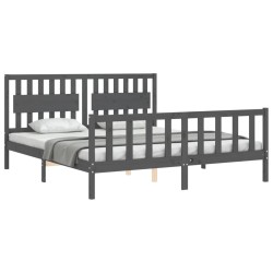 Cadre de lit avec tête de lit gris Super King Size bois massif 