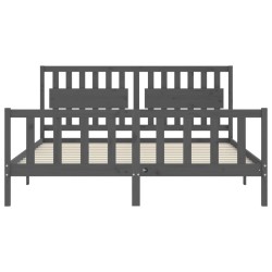 Cadre de lit avec tête de lit gris Super King Size bois massif 
