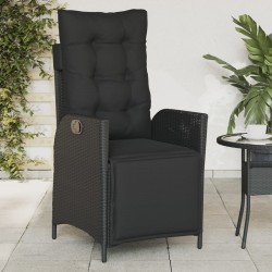 Chaise inclinable de jardin et repose-pied noir résine tressée 