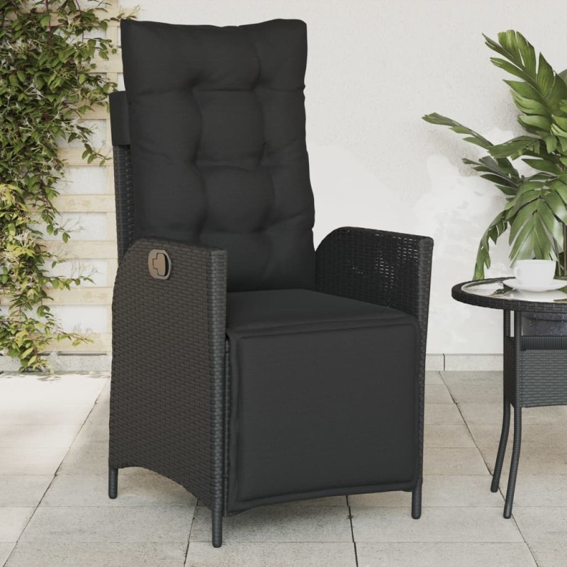 Chaise inclinable de jardin et repose-pied noir résine tressée 