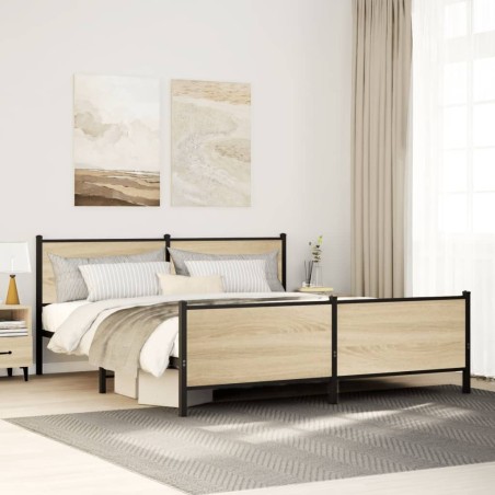 Cadre de lit en métal sans matelas chêne sonoma 193x203 cm 
