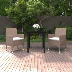 Ensemble à manger de jardin coussins 3 pcs Résine tressée Verre 