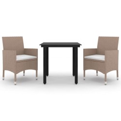 Ensemble à manger de jardin coussins 3 pcs Résine tressée Verre 