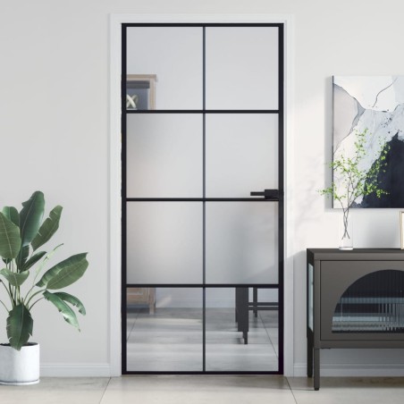 Porte intérieure mince noir 93x201,5 cm verre trempé aluminium 