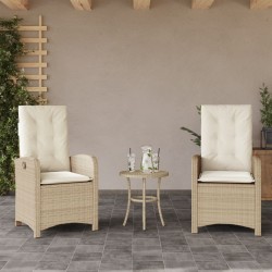 Chaises inclinables de jardin lot de 2 et coussins beige rotin 