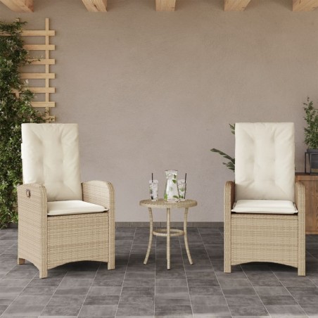 Chaises inclinables de jardin lot de 2 et coussins beige rotin 