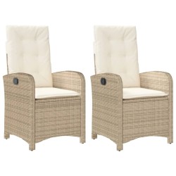 Chaises inclinables de jardin lot de 2 et coussins beige rotin 