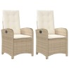 Chaises inclinables de jardin lot de 2 et coussins beige rotin 