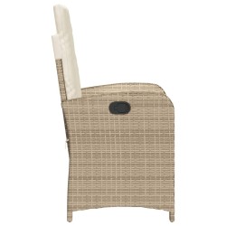 Chaises inclinables de jardin lot de 2 et coussins beige rotin 